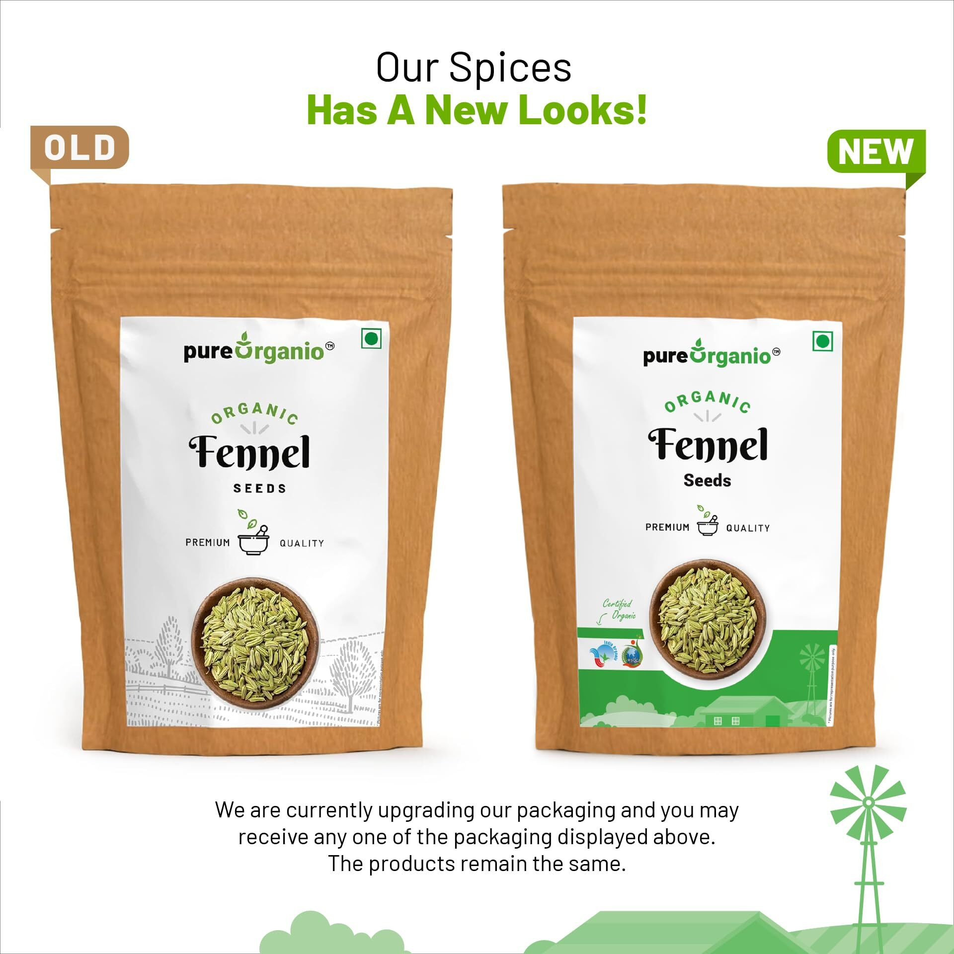 Pure Organio Organic Fennel Seeds, Natural and Fresh Organic Saunf, Flavorful and Aromatic, Perfect for Cooking and Wellness, Saunf Organic, NPOP Indian Organic Certified (800 GM)