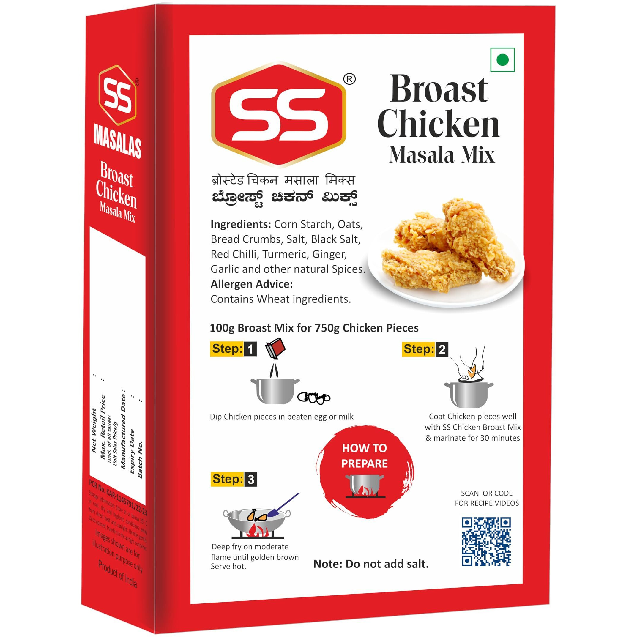 SS Masalas Broast Chicken Mix 100g Pack of 3. Easy to cook Crispy Fried Chicken Coating Masala