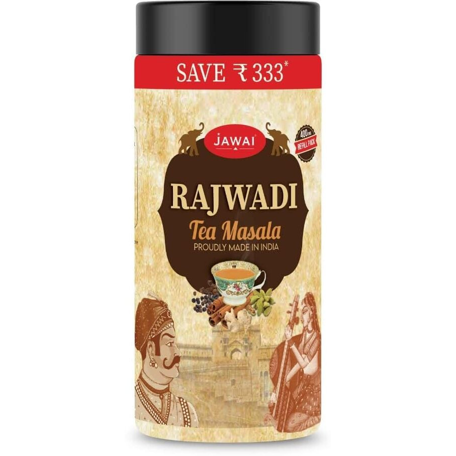 JAWAI Rajwadi Tea Masala | Chai Masala | Masala Tea | Spiced Tea | Immunity Booster | Helps in Cold & Cough | 100% Natural Spices |Made with Cardamom, Ginger, Black Pepper, Cinamom & Clove | (400 GRAMS)