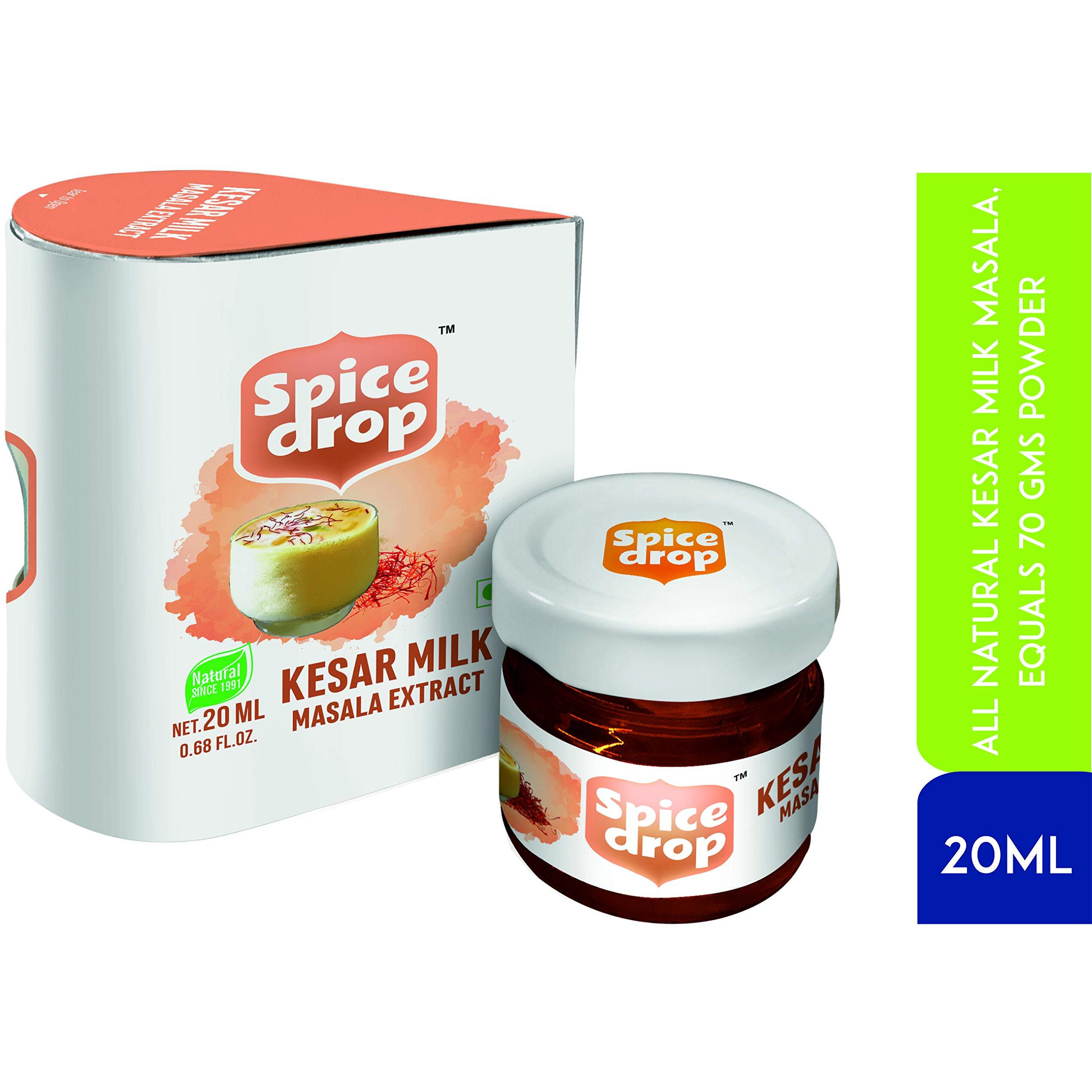 Spice Drop Royal Beverage Combo - Natural Extract of Kesar (Saffron) Milk Masala, Cardamom (Elaichi) & Chai (Tea) Masala -100% Natural Extracts - For Food, Beverages and Dessert - (2x5ml and 1 x20 ml)