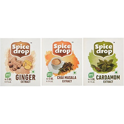 Spice Drop Chai Masala Tea Combo | Natural Extract of Ginger (Adrak), Tea Masala (Chai Masala) and Cardamom (Elaichi) | Food, Beverages and Dessert |1 Bottle 180 Drops (5 ML x 3 Packs)