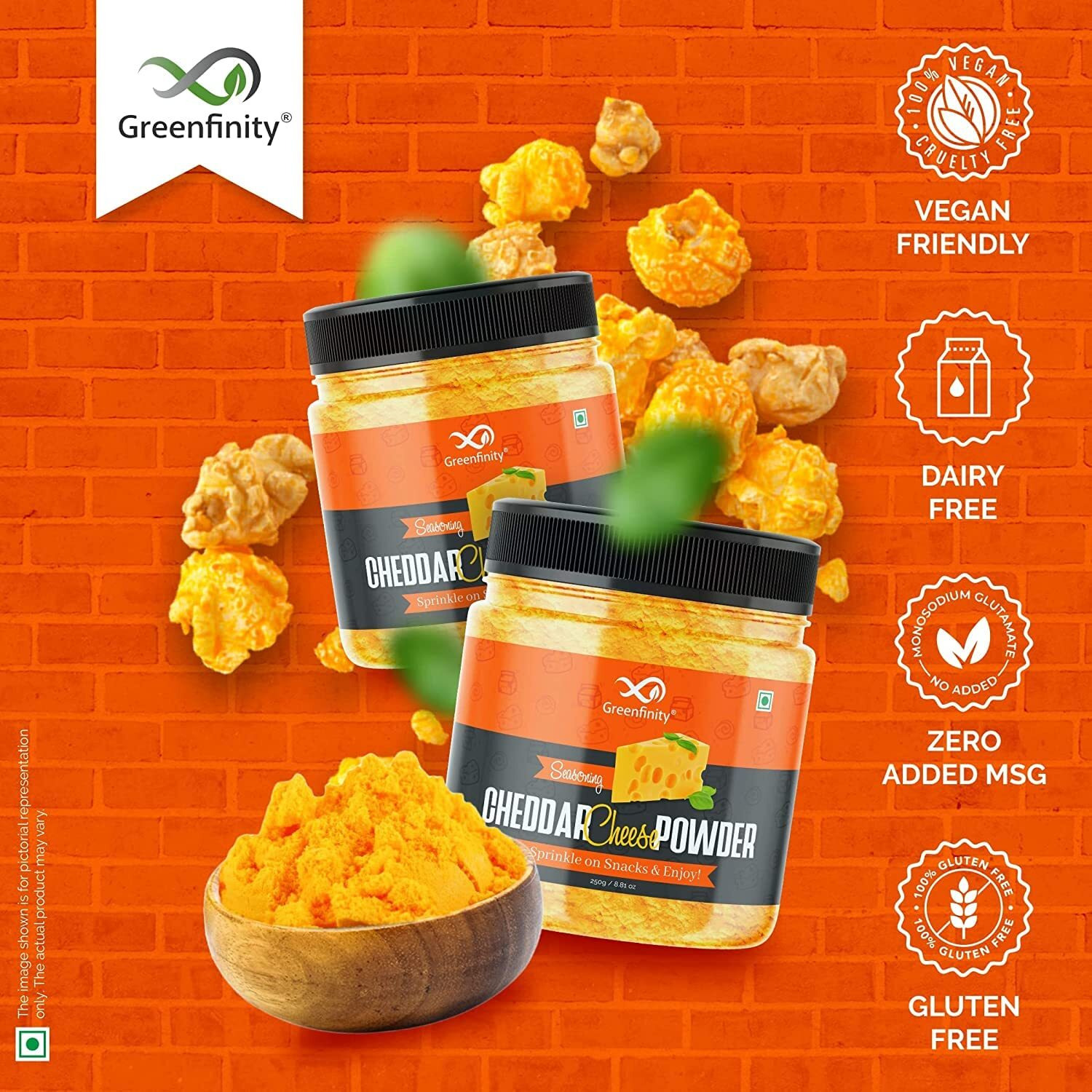 GreenFinity Cheddar Cheese Powder, 100g (Best for Make Delicious Cheese-Flavoured, Pop-Corn, Pizza, Pasta, French Fries etc)