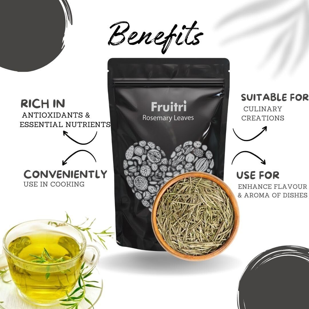 Fruitri Premium Rosemary Dried Leaves - 100gm | Organic Rosemary Leaves for promoting hair growth and enhancing culinary dishes