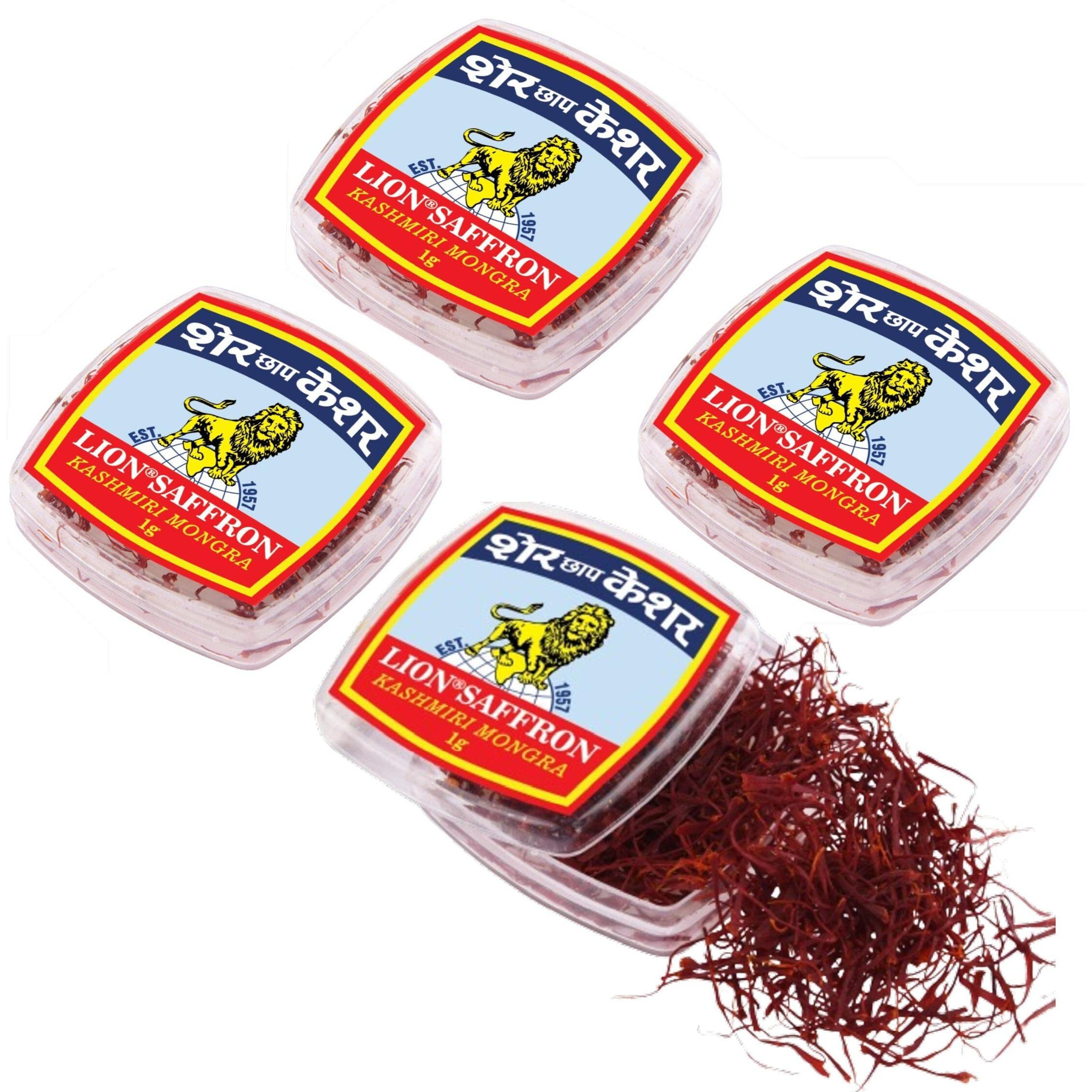 LION BRAND SAFFRON, 4g, Original (Value Pack) Kashmiri Mongra Saffron/Kesar for Pregnant Women (Value Pack of 4 (4 X 1gm  4grams))