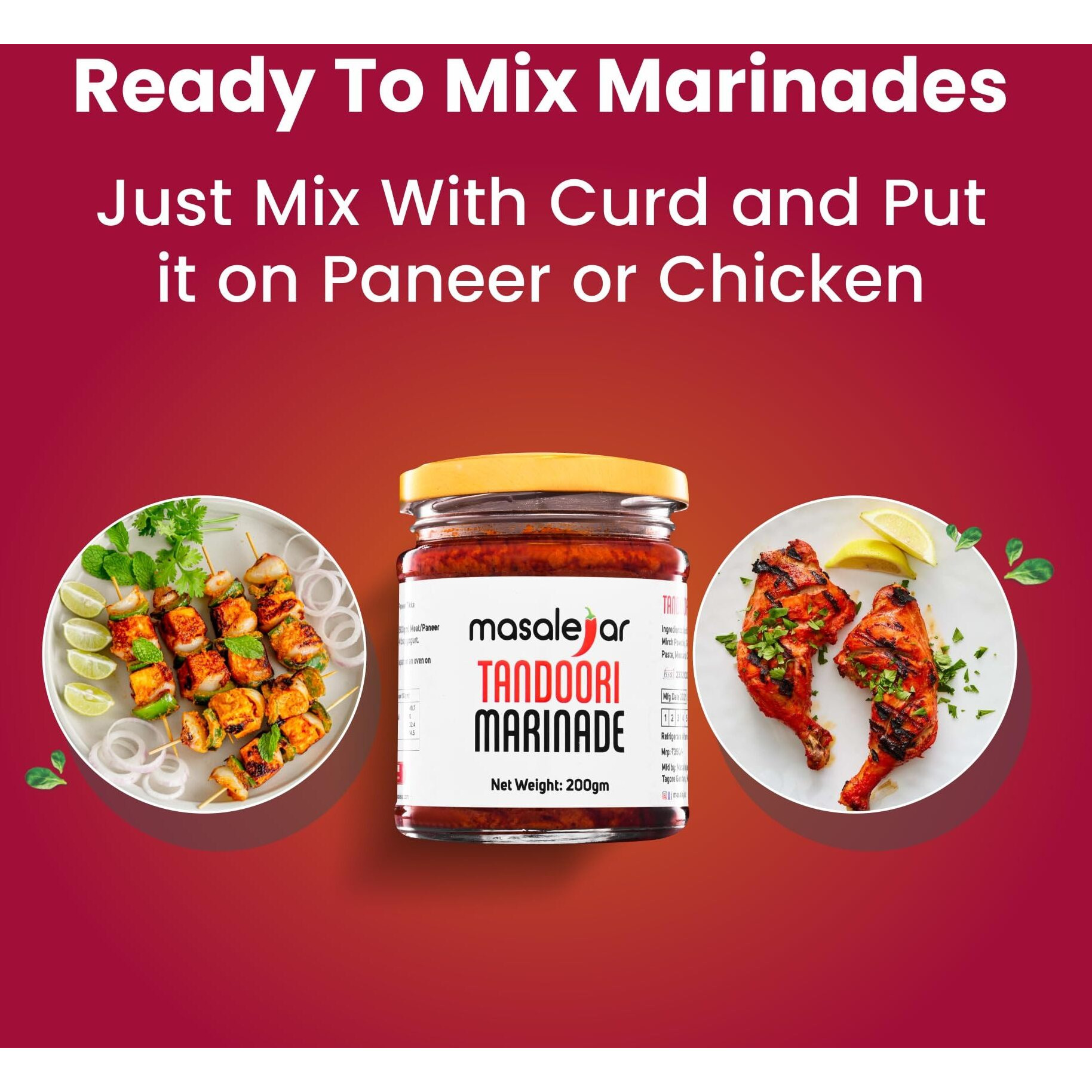 Masalejar Tandoori Marinade | Ready to cook | Smoky Tandoori Masala | Chicken Masala | Fish Masala | Paneer Tikka Masala | Mushroom Masala | Cholesterol & Trans Fat Free (Pack of 1 X 200 Gram) (Serves 5-6 People)