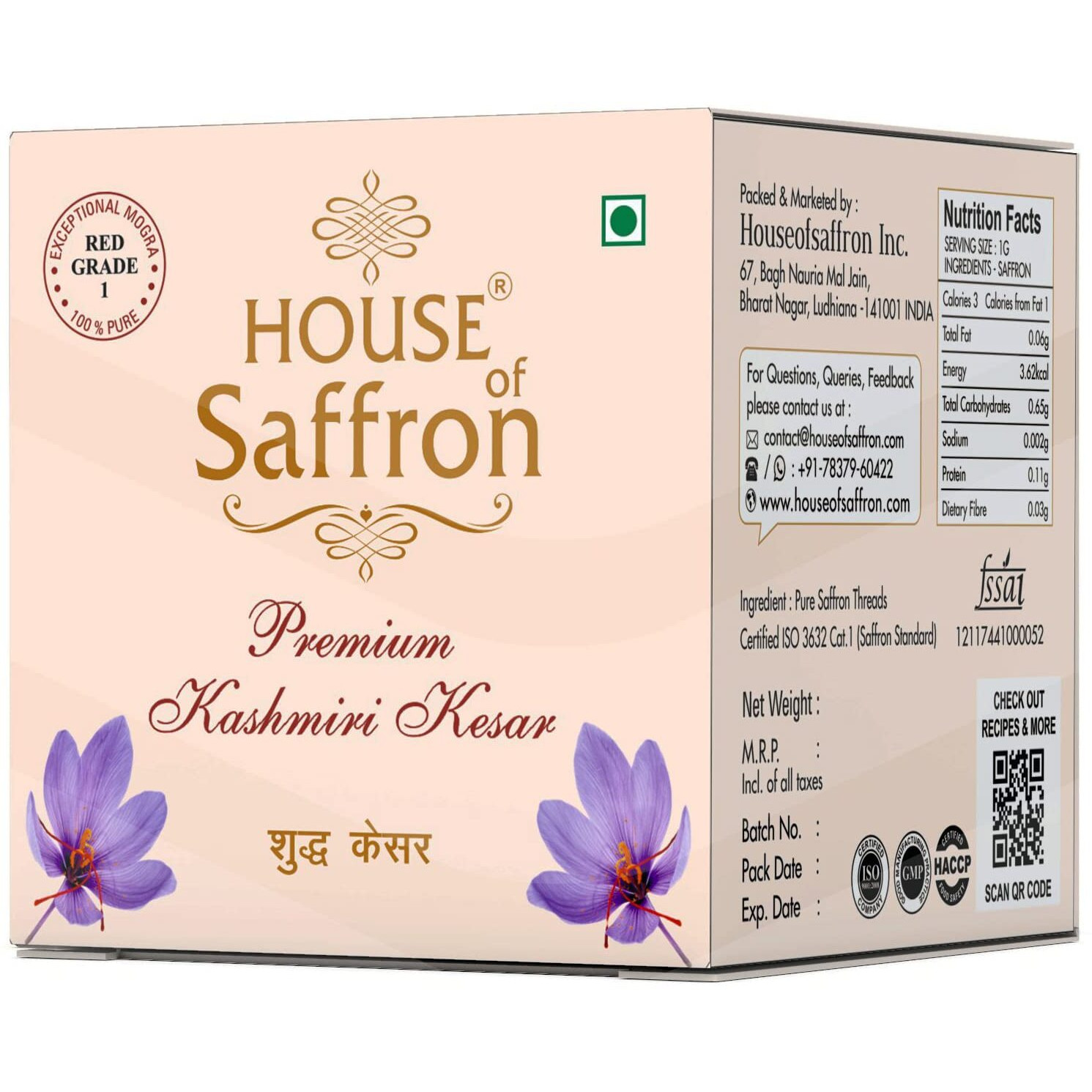 House of Saffron 3grams Kashmir Saffron Kesar for Pregnant Women, Milk, Cooking, Biryani, Puja, Tilak | ISO Certified Kesar - 3packs of 1g each