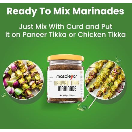 Masalejar Ready to Cook Hariyali Marinade Chicken Masala Spice Mix 200gm Serves 5-6 | Veg & Non-Veg Hariyali Marinade Paneer Masala | Just Mix & Cook | No added Preservatives (Pack of 1)