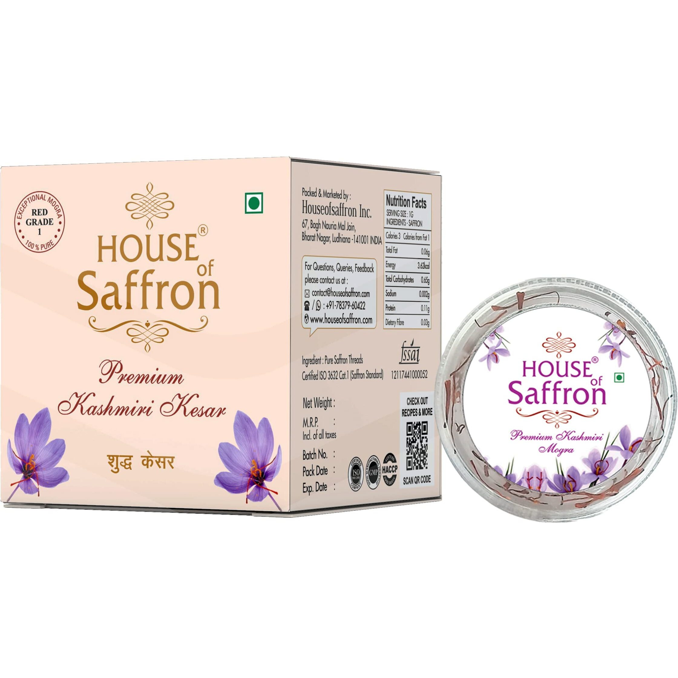 House of Saffron 2grams Kashmiri Saffron Original Certified Grade A1+++ Premium Natural Pure Saffron for Pregnancy, Cooking, Biryani, Fair Skin, Puja, Long Threads kumkuma puvvu/Kesar - 1Pack of 2g