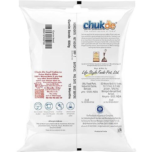 CHUKDE Jeera Sabut, Cumin Seeds Whole Spices - 500 Gm