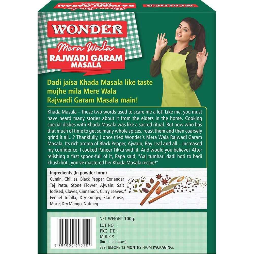 Wonder Mera Wala Rajawadi Garam Masala, (100G) / Exotic Blended Mixed Spices/for Delicious & Flavourful Cooking/No Artificial Flavour Added