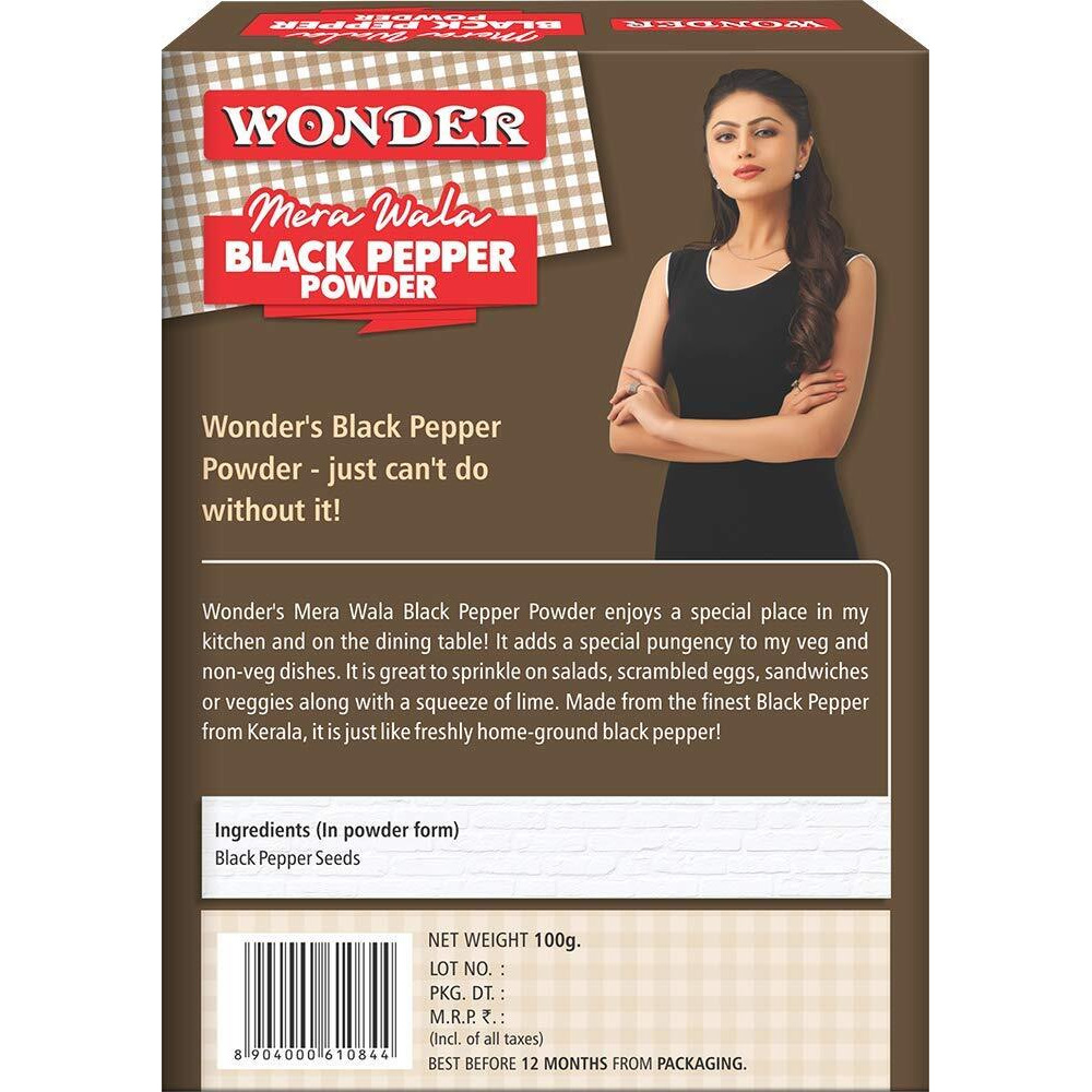 Wonder Mera Wala Black Pepper Powder  100 Gram/Kali Mirch Powder/Nalla Miriyalapudi/For Aromatic & Flavourful/No Artificial Flavour Added/For Cooking, Salad Dressing