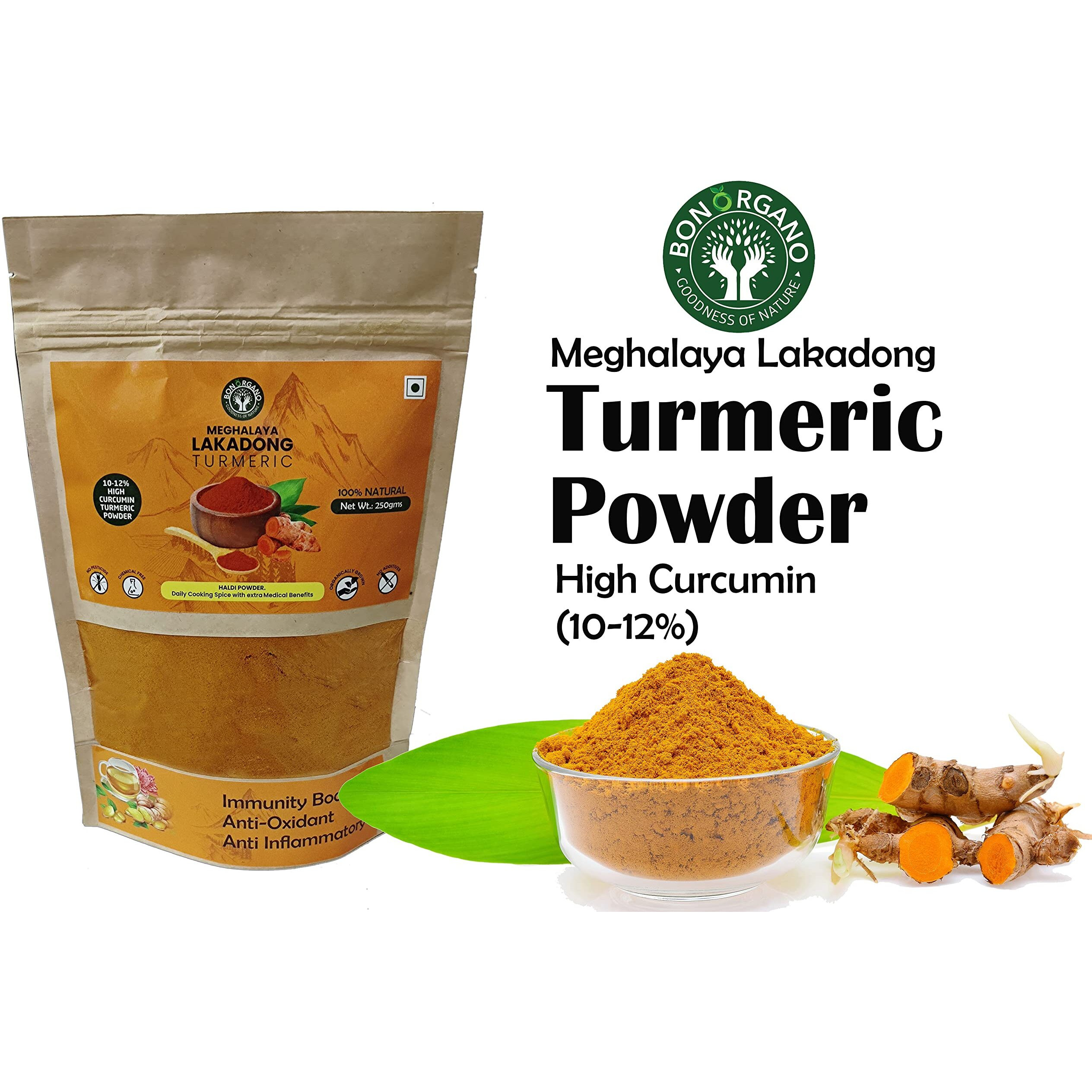 Bon Organo Meghalaya Lakadong Turmeric Powder, 1kg (250gms*4), High Curcumin (10-12%) | Sourced from Meghalaya