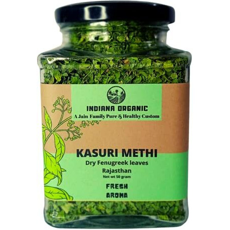 Indiana Organic Kasuri methi, Dry Fenugreek Leaves, Kasoori Methi, Rajasthan Fresh GREEN NOV 2023 Harvest - 50 Gram