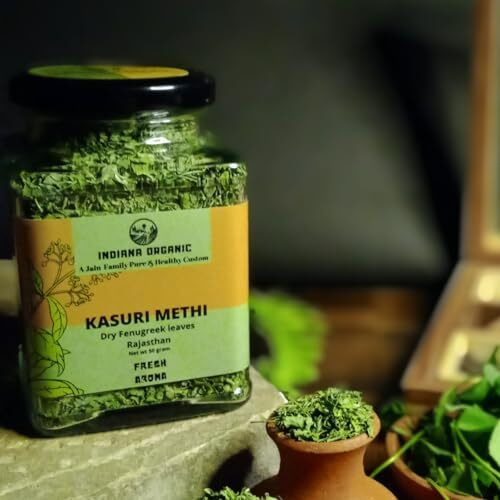 Indiana Organic Kasuri methi, Dry Fenugreek Leaves, Kasoori Methi, Rajasthan Fresh GREEN NOV 2023 Harvest - 50 Gram