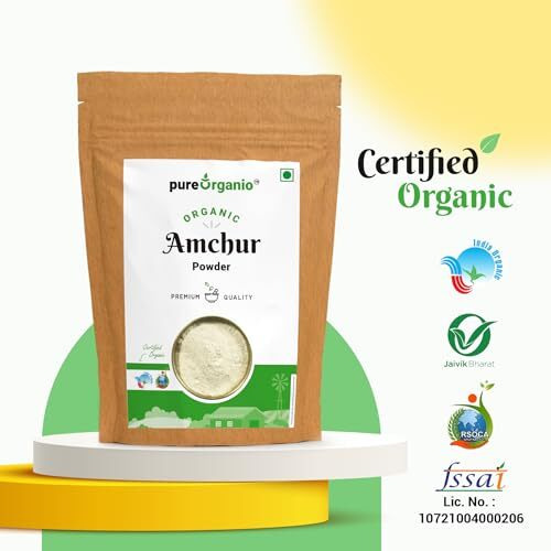 Pure Organio Organic Amchur Powder, Authentic Dry Mango Powder, Traditional Aamchoor Powder for Flavorful Indian Cuisine, NPOP Organic Certified Indian Spices (200 Gm)