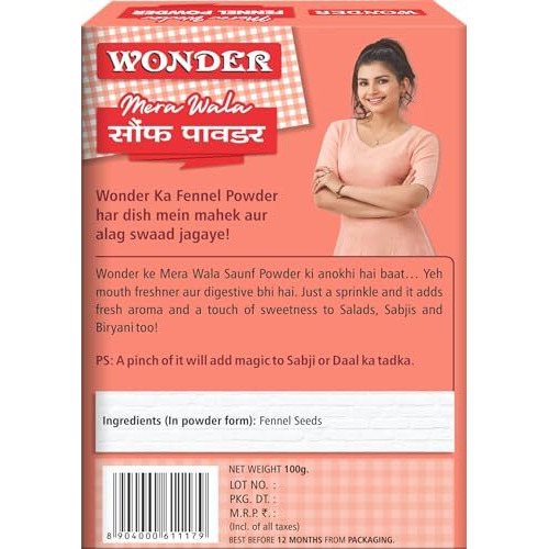 WONDER Mera Wala Fennel Powder, (100Gm) / Saunf/Sounf/Souff Powder, 100% Natural & Fresh Variyali Powder, No Artificial Flavour & Colour Added