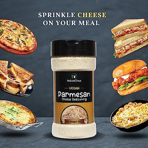 NatureOnus Vegan Parmesan Cheese Powder Seasoning 100 Gram for Popcorn, Pasta, Pizza, Nachos, Fries, Dosa, Sprinkle on Salad, Snacks