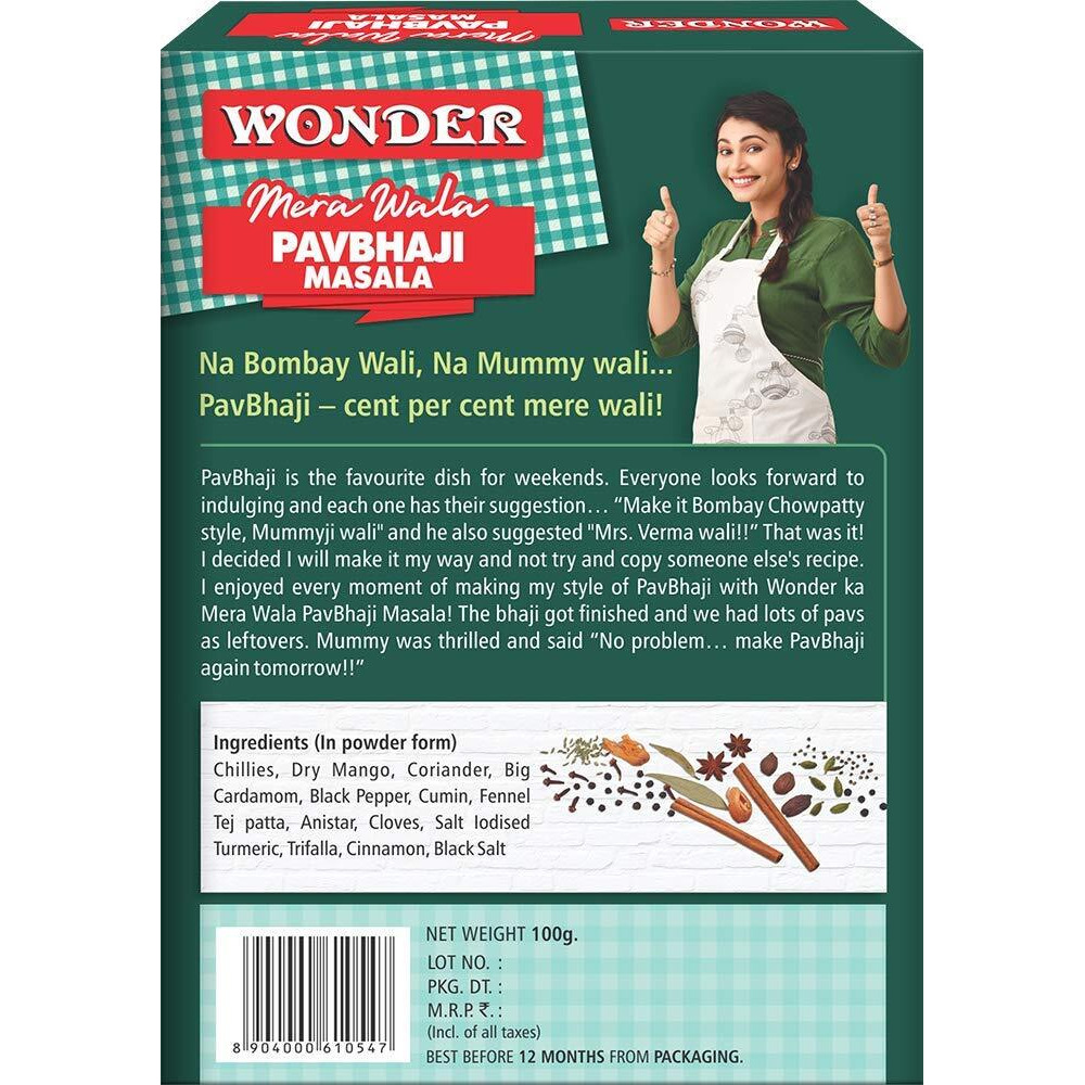 Wonder Mera Wala Pav Bhaji Masala, (100G) / Blended Mixed Spices/No Artificial Flavour Added/No Preservatives Added