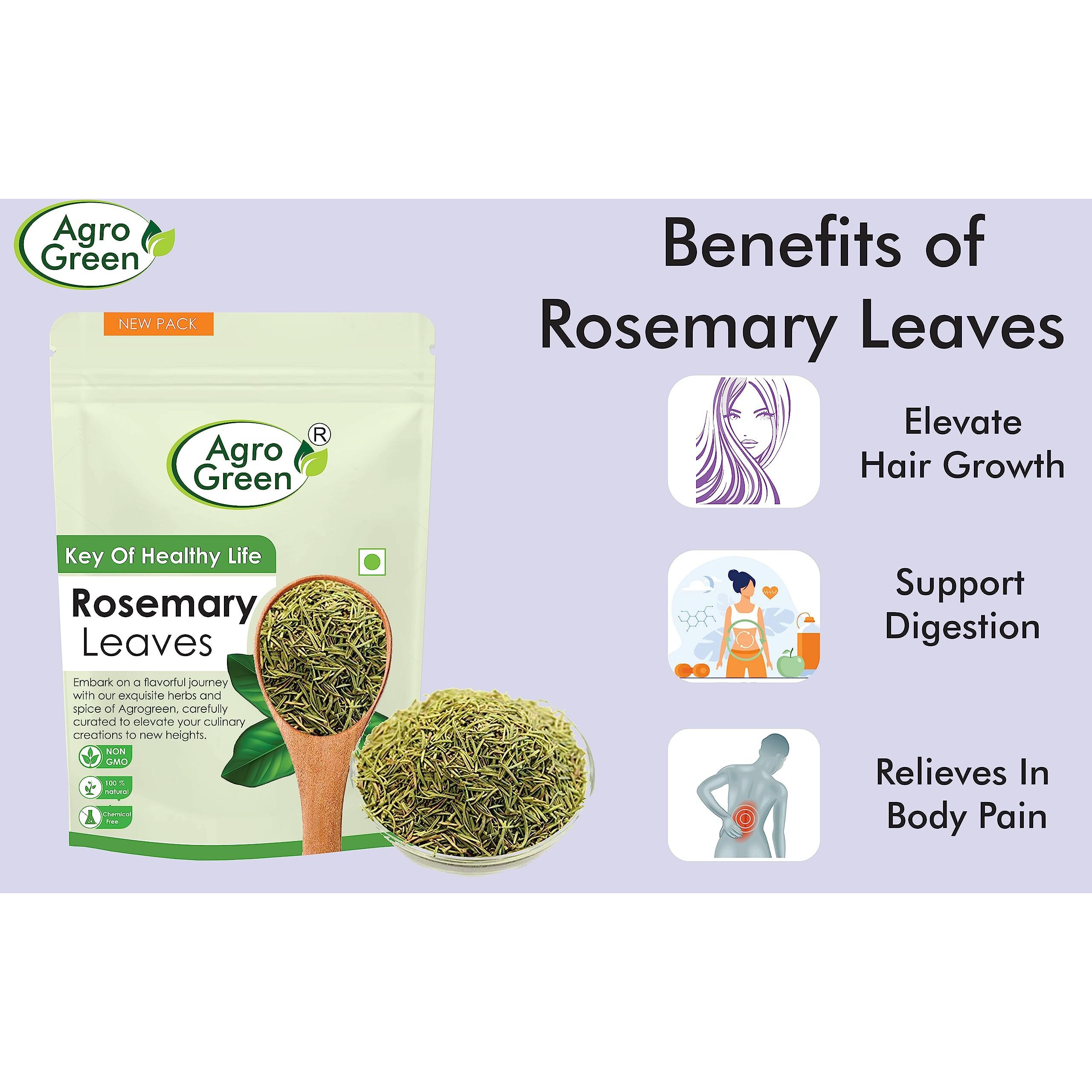 Agrogreen Rosemary Dried Leaves For Hair Growth With Applicator 100% Pure & Natural - Rosemary Herb Tea - 800gm