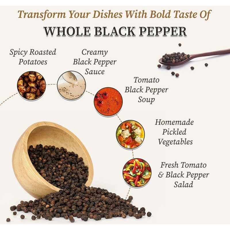 SHAAN-E JAIPUR Black Pepper Whole Spices | Kali Mirch | Khada Masala for Cooking | Sabut Garam Masala | Kali Mirch, Strong Pungent Taste | 500 gm