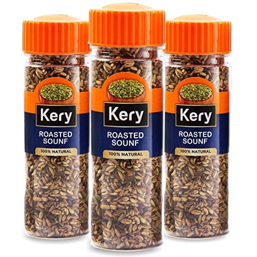 Kery Roasted Saunf Mukhwas [Diet Green Fennel Mouth Freshener] 3 Bottles, 180 Gm