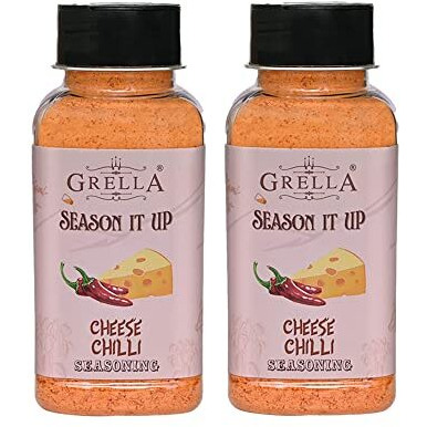 GRELLA Cheese Chilli Seasoning Powder|125 Gms X 2|For Popcorn,Nachos,Pasta,Fries,Dips&Other Snacks By-Season It Up,Theater Cheese Popcorn Powder|Chilli Cheddar Cheese Powder ( Pack Of 2)