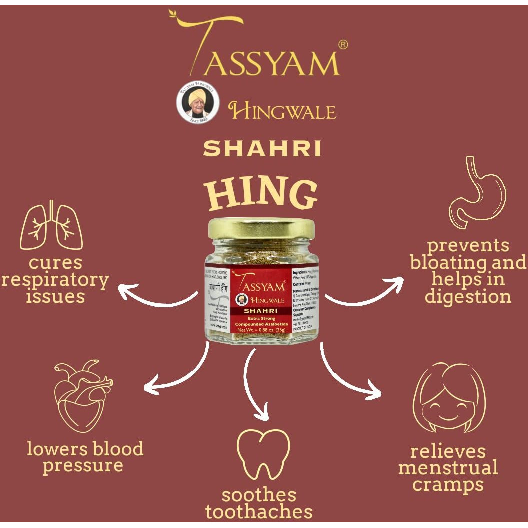 Tassyam Hingwale Extra Strong Shahri Hing 250g (10x 25g) Bottle | Hand Pounded & Natural | Jain Hing