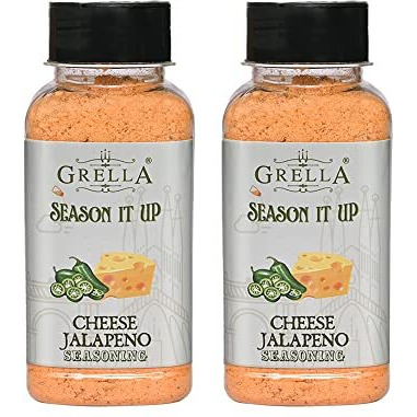 GRELLA Cheese Jalapeno Seasoning Powder|125 Grams X 2|For Popcorn,Nachos,Pasta,Fries,Dips&Other Snacks By-Season It Up,Theater Cheese Popcorn Powder|Jalapeno Cheddar Cheese Powder ( Pack Of 2)