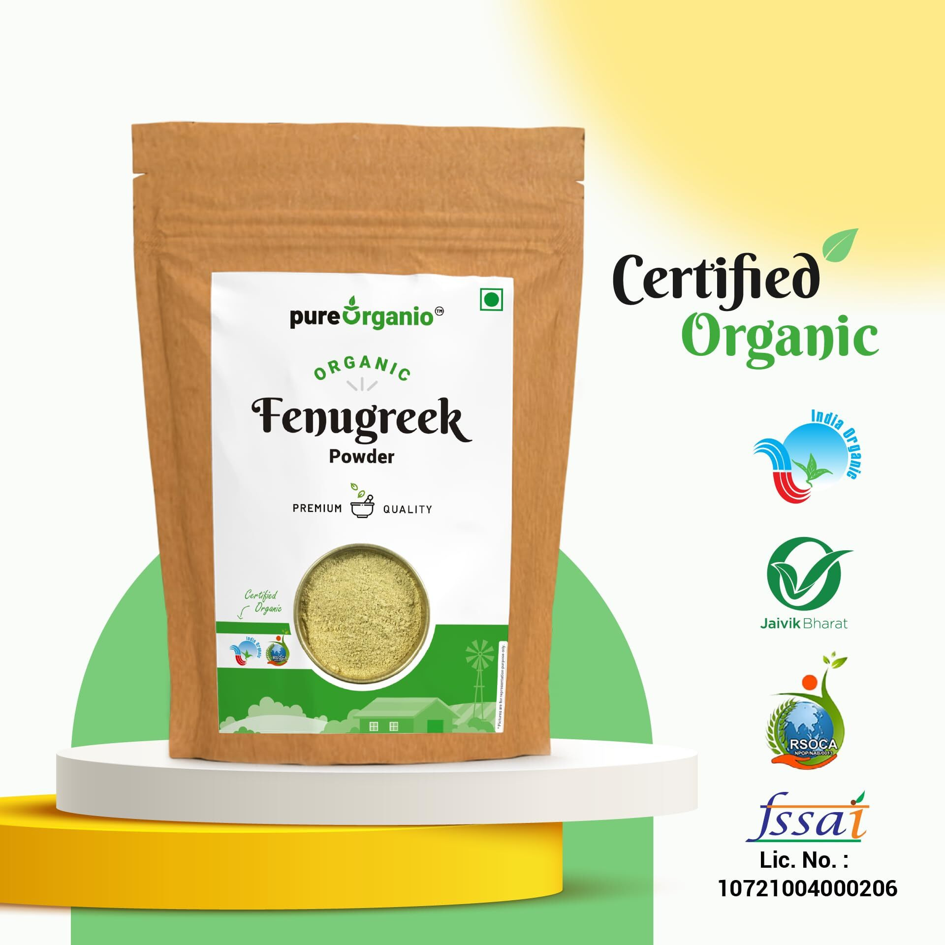 Pure Organio Organic Methi Powder for Eating, Methi Powder for Hair Growth, and Fenugreek Powder for Hair Growth - Trigonella Foenum-Graecum NPOP Indian Organic Certified (350 gm)