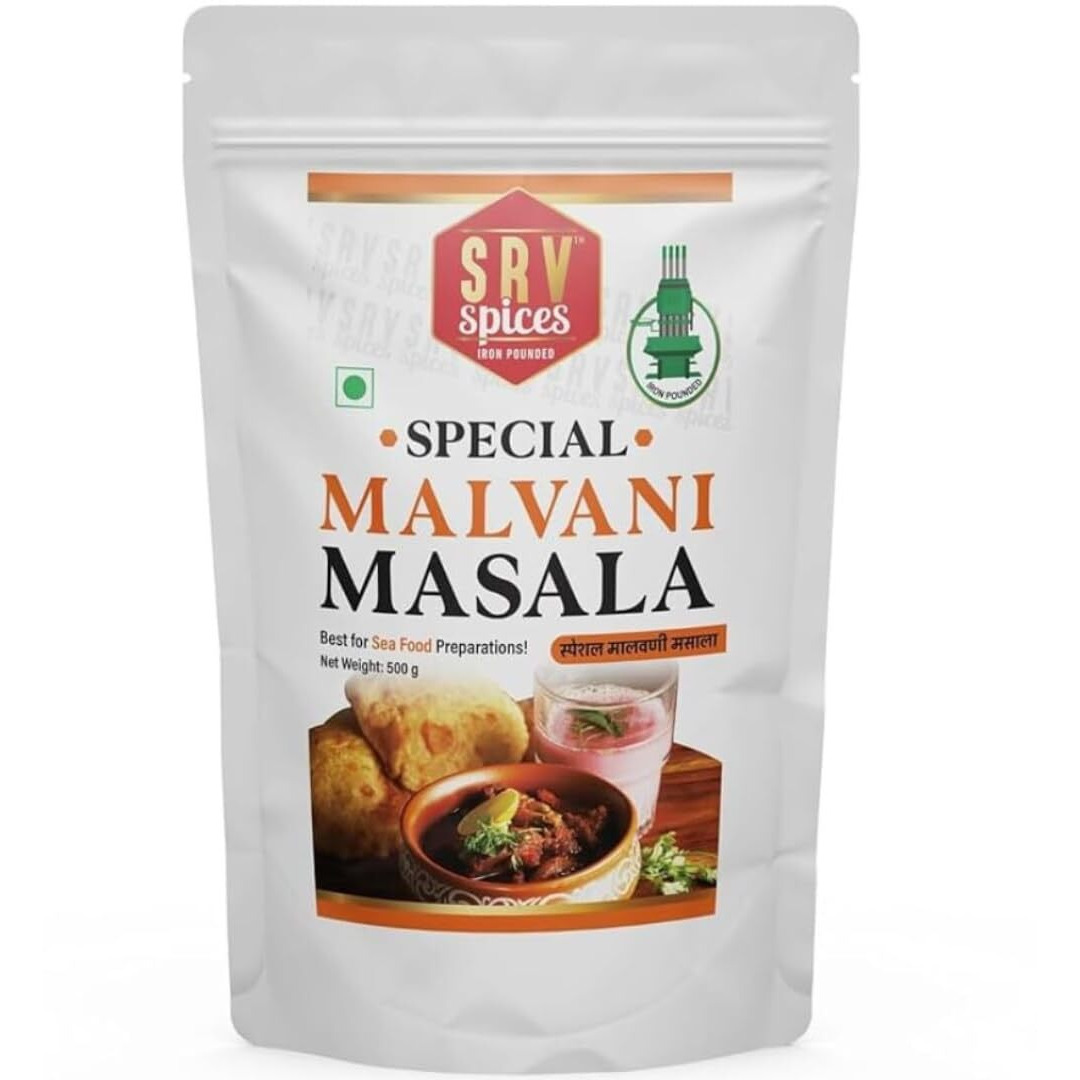 SRV Spices Special Malvani (Malwani) Masala| Coastal Region Masala| Sea Food Specialist| Spices,Taste of 57 years of Experience| 24 Hand Picked Ingredients (500gm, Pack of 1)