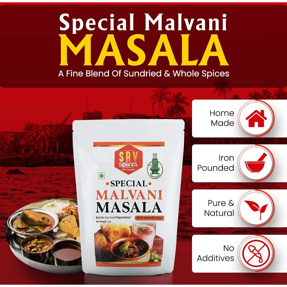 SRV Spices Special Malvani (Malwani) Masala| Coastal Region Masala| Sea Food Specialist| Spices,Taste of 57 years of Experience| 24 Hand Picked Ingredients (500gm, Pack of 1)