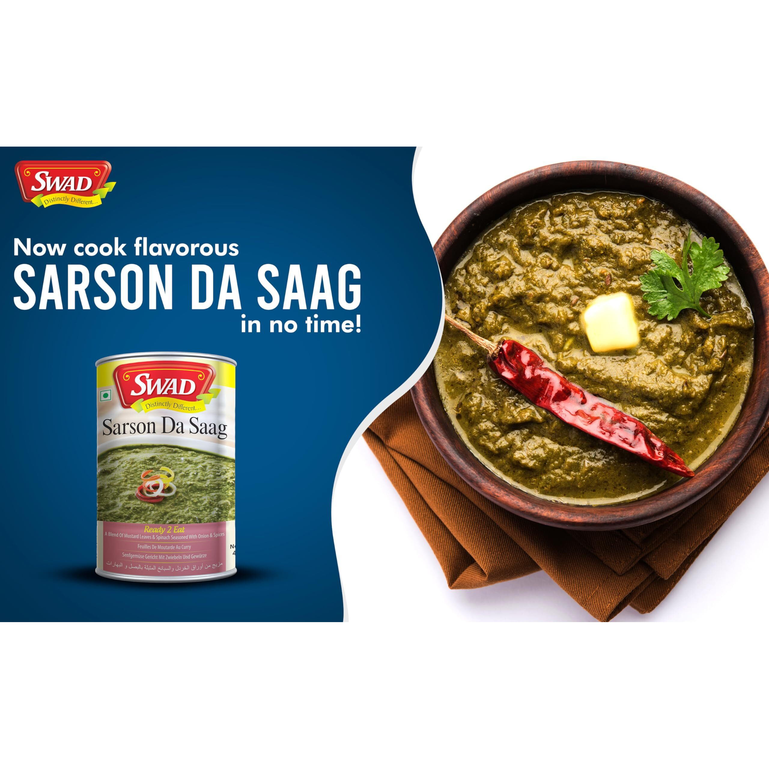 Swad Delicious Sarson Da Saag/Ready to Eat Instant Mix Vegetarian Sarson Ka Saag with No Added Preservative and Colours - 450 Gm (Pack of 3)