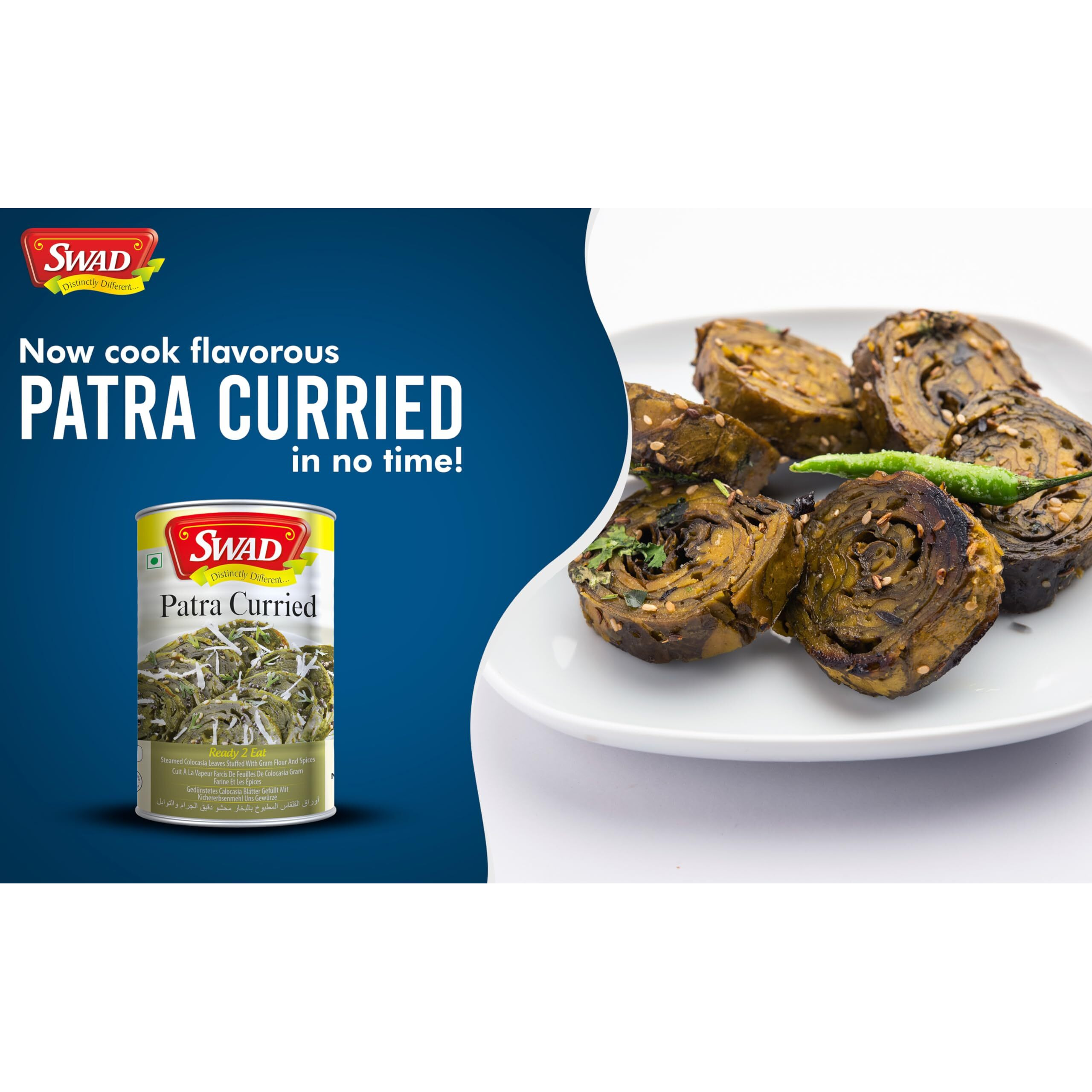 SWAD Ready 2 Eat Curried Patra | Convenient Microwaveable Ready To Eat Meal Ready in 5 Minutes | No Added Preservatives, Artificial Colours, or Flavours | Vegetarian Delight | 400g (Pack of 2)