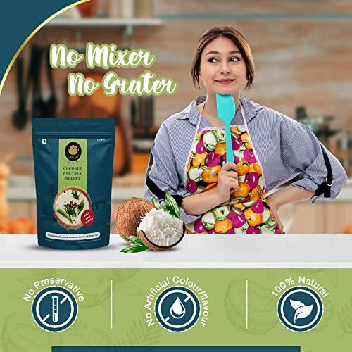 Cinch Eats (Since 1996) 100% Natural, 300g Instant Coconut Chutney Powder, Just Add Water (Instant Mix) | No Artificial Colors/Flavours | No Palm Oil | Tasty Ready To Eat Nariyal Ki Chutney (3 x 100g)