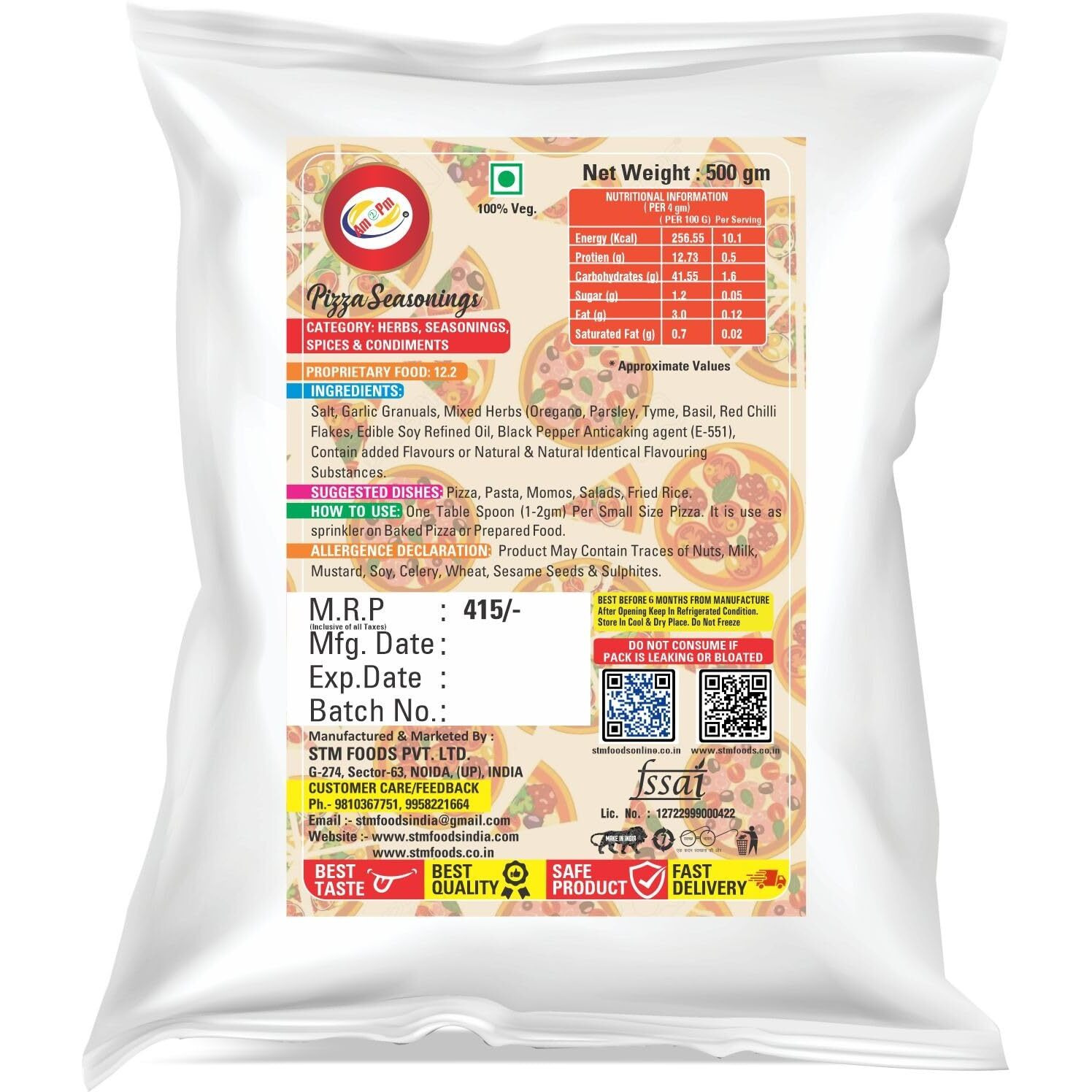 Am 2 Pm - Pizza Seasoning 500gm, Italian Spice Blend for Pizza, Pasta Premium Herbs and Spices Pizza and Pasta