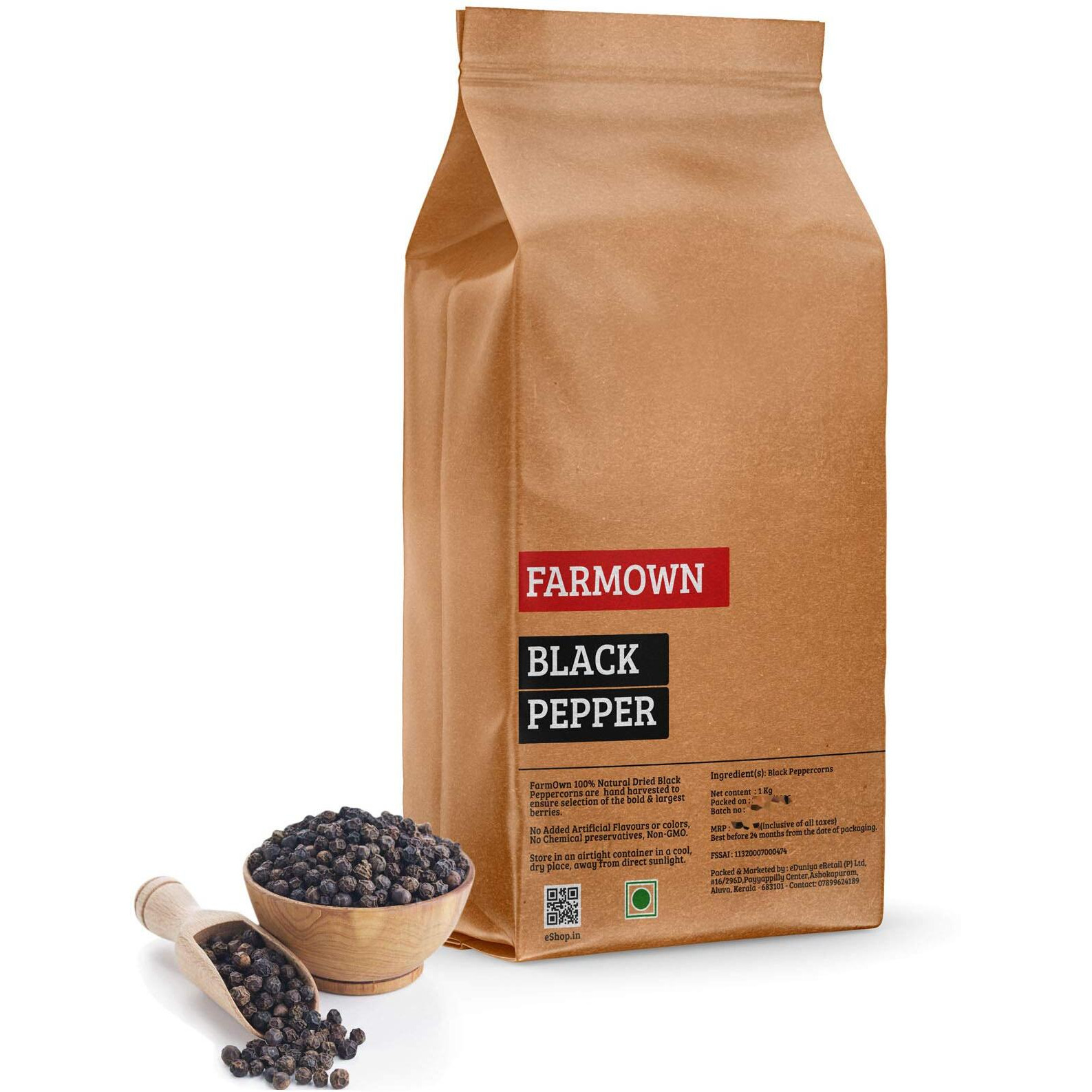 Farmown Black Pepper Whole Peppercorn (1Kg)