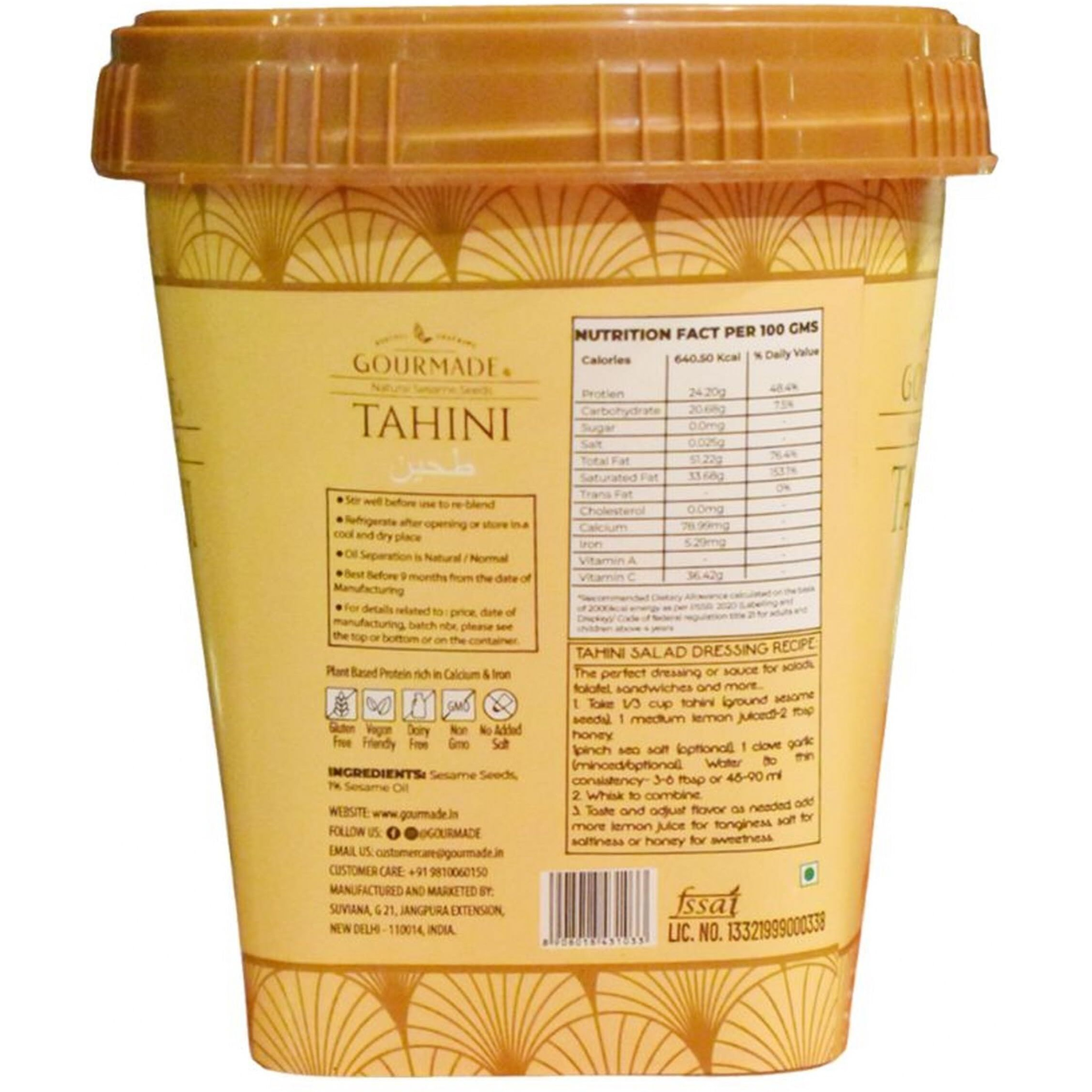 Gourmade Soulful Snacking White Tahini Tahina Paste Sauce|Sesame Seeds Tahina For Hummus, 500G|Tahina Sesame Paste|Dips & Cooking|Sesame Cooking Paste Sauce|Tahina Sesame Creamy Paste|Medium Roast