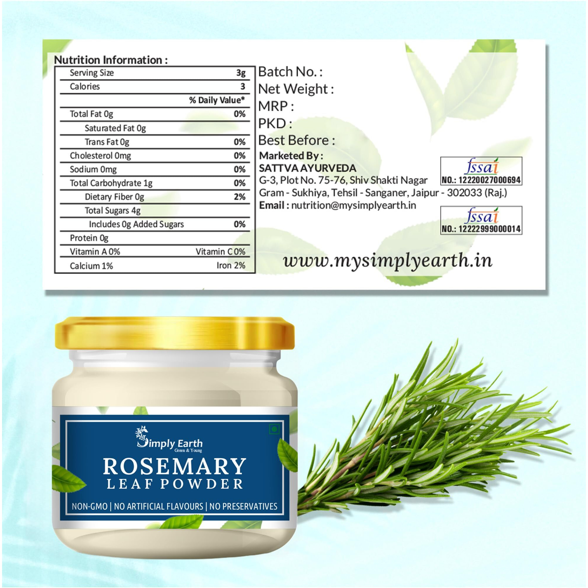 Simply Earth Rosemary Dried Leaves Powder For Hair Growth | Top Grade Leaves Rosemary Herb Tea | Organic | Natural Foods - 100 GM