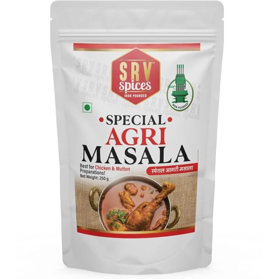 SRV Spices Special Agri Masala| Agri Community Masala| Mild Spicy & Rich in Colour| 57 Years of Experience| 27 Hand Picked Ingredients, Chicken, Mutton & Sea Food Specialist (250gram, Pack of 1)