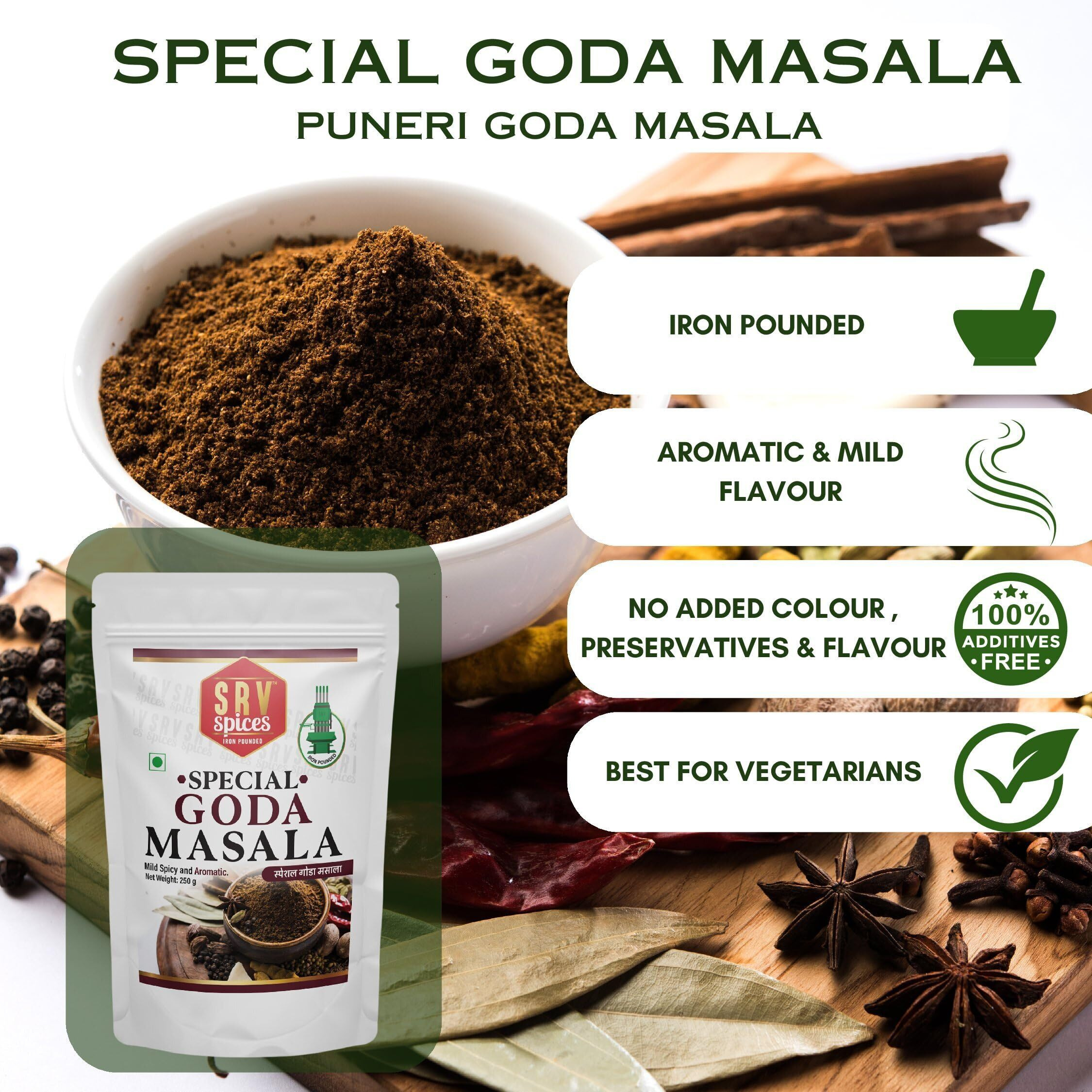 SRV Spices Special Goda Masala, Brahmani Goda Masala, Mild Flavour Masala, Dal Khicchdi Masala, Kala Masala, Puneri Goda Masala (500 GM)