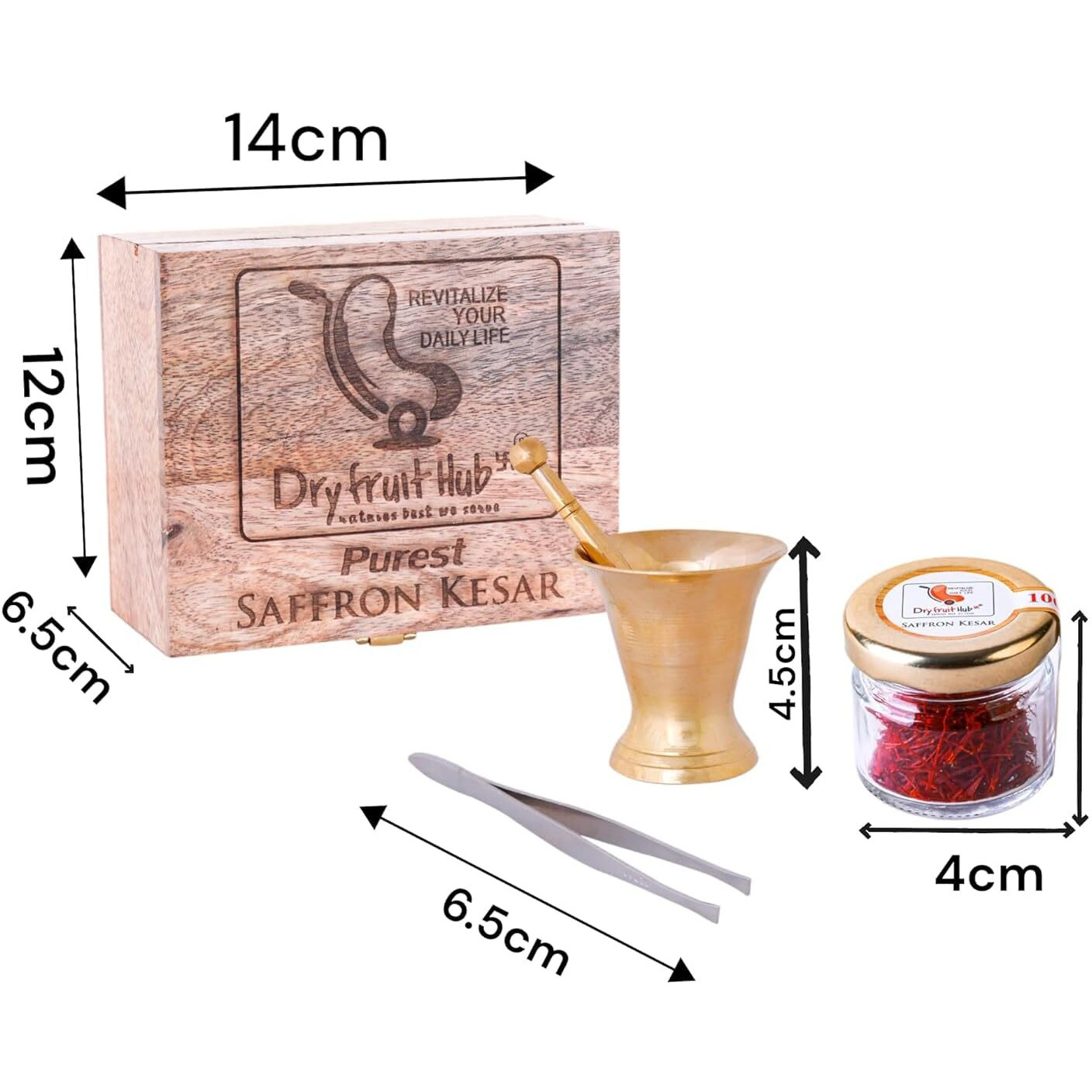 DRY FRUIT HUB Saffron Kesar 2Gm Kesor | Kungumapoo Kashmir Zafran | Keshar | Pregnant Women With Purity Certificate With Antique Wooden Gift Box With Brass Okahlee (Mortar And Pestle) And Plucker