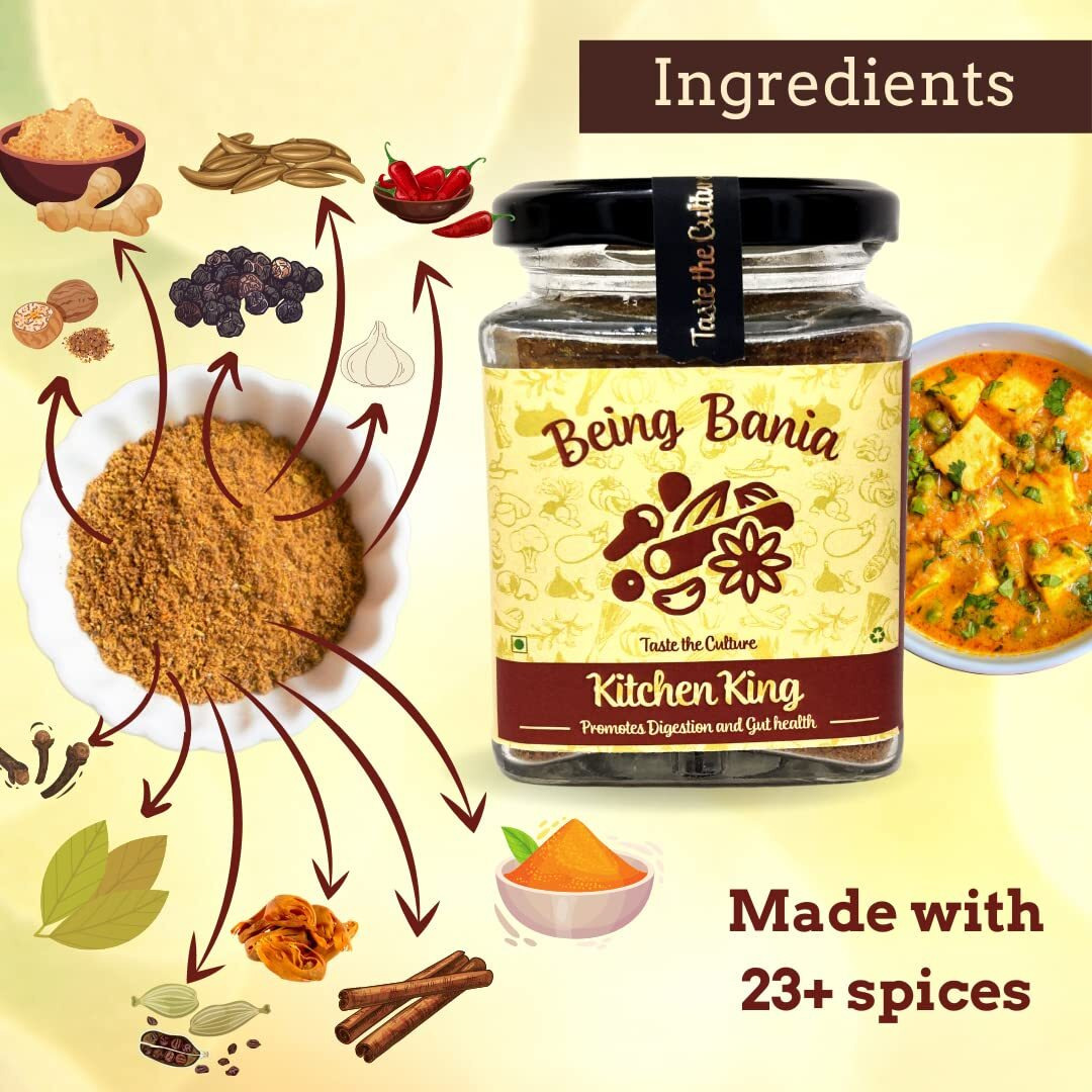 Being Bania Kitchen King Masala, 100g | 100% Natural Spices Mix | No garlic or onion | No MSG | Kitchen masala powder | Exotic Indian Masala Spices | King Masala