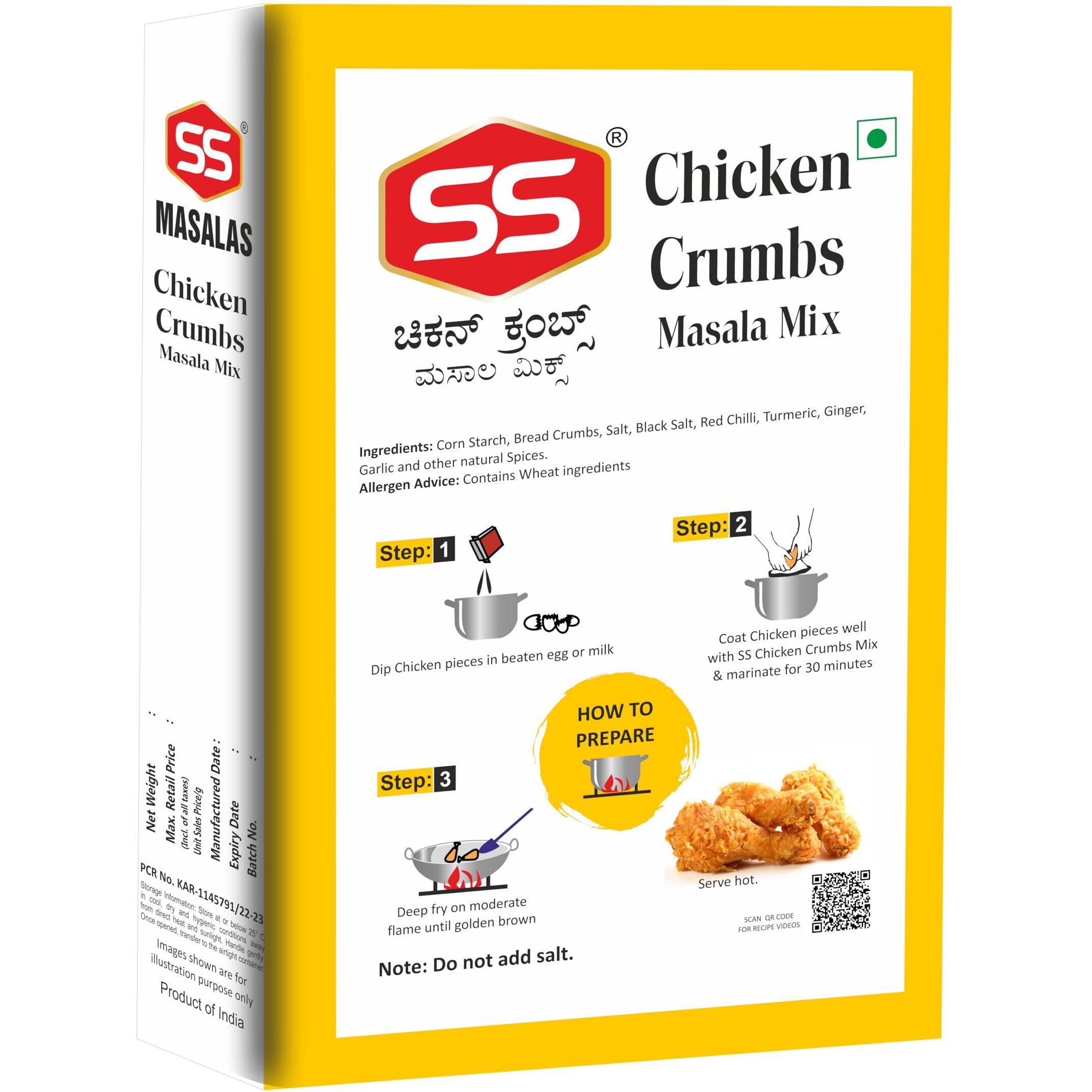 SS MASALAS Chicken Crumbs Masala Mix, Crispy Fried Chicken Coating Masala 100g Box Pack of 3