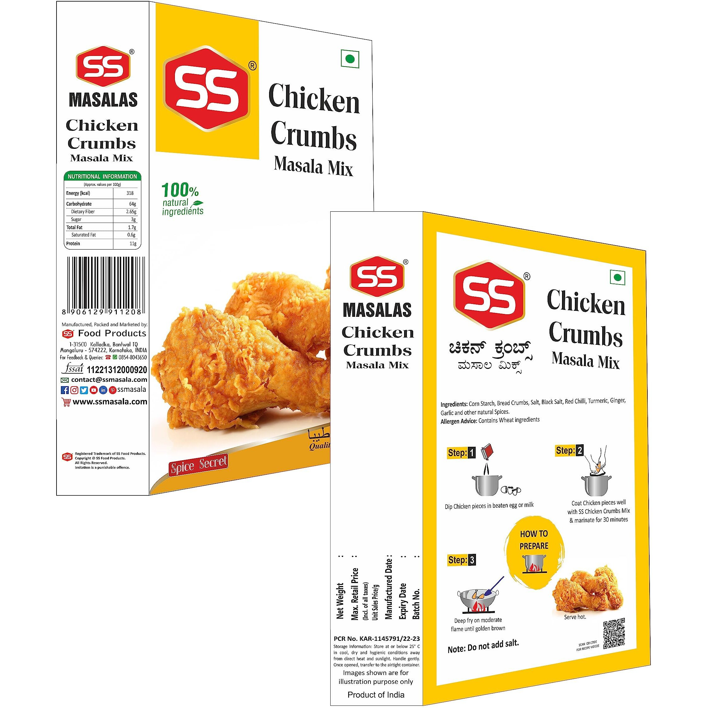 SS MASALAS Chicken Crumbs Masala Mix, Crispy Fried Chicken Coating Masala 100g Box Pack of 3