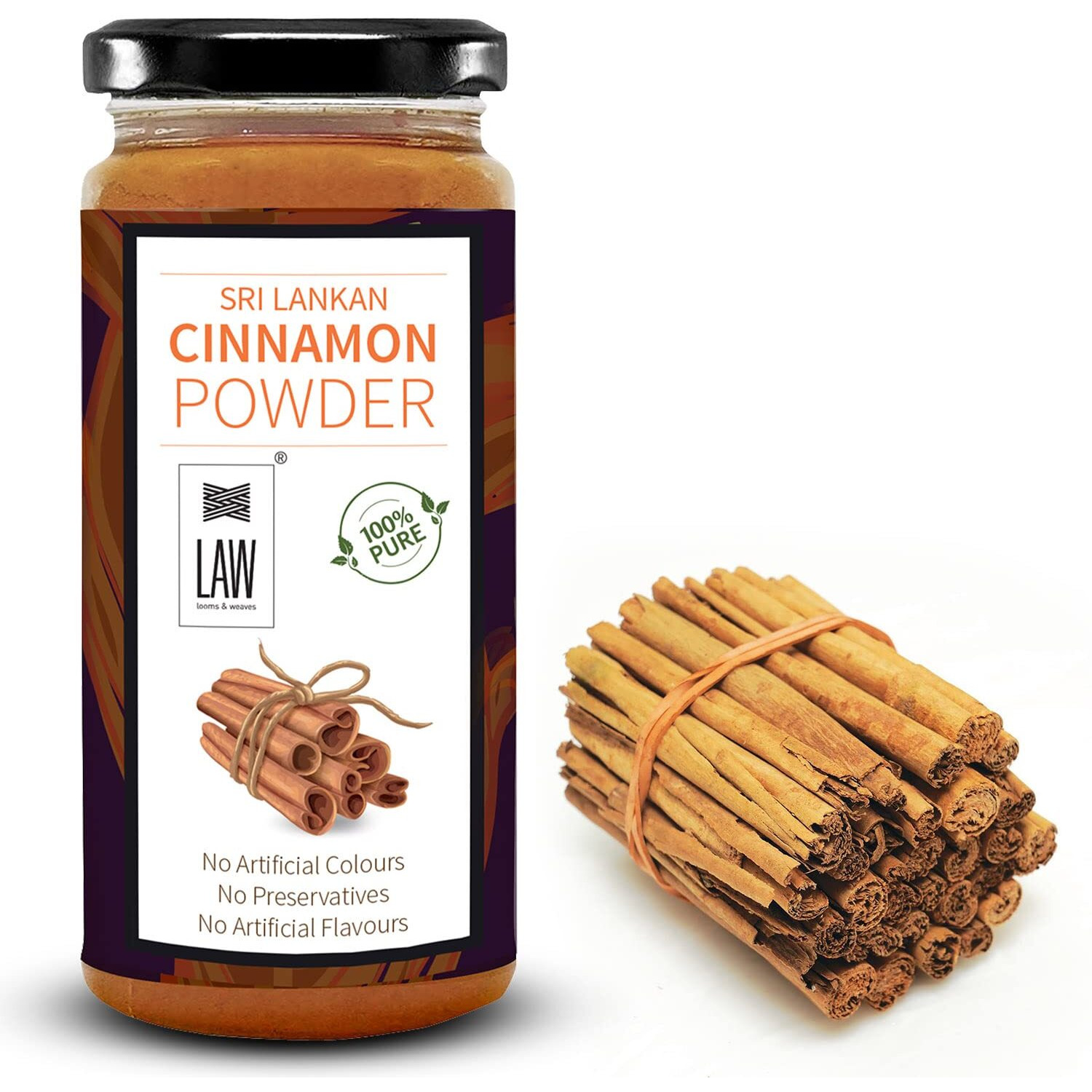 looms & weaves - Freshly Ground True Sri Lankan/Ceylon Cinnamon Powder (Cinnamomum verum) Dalchini Powder - 100 gm