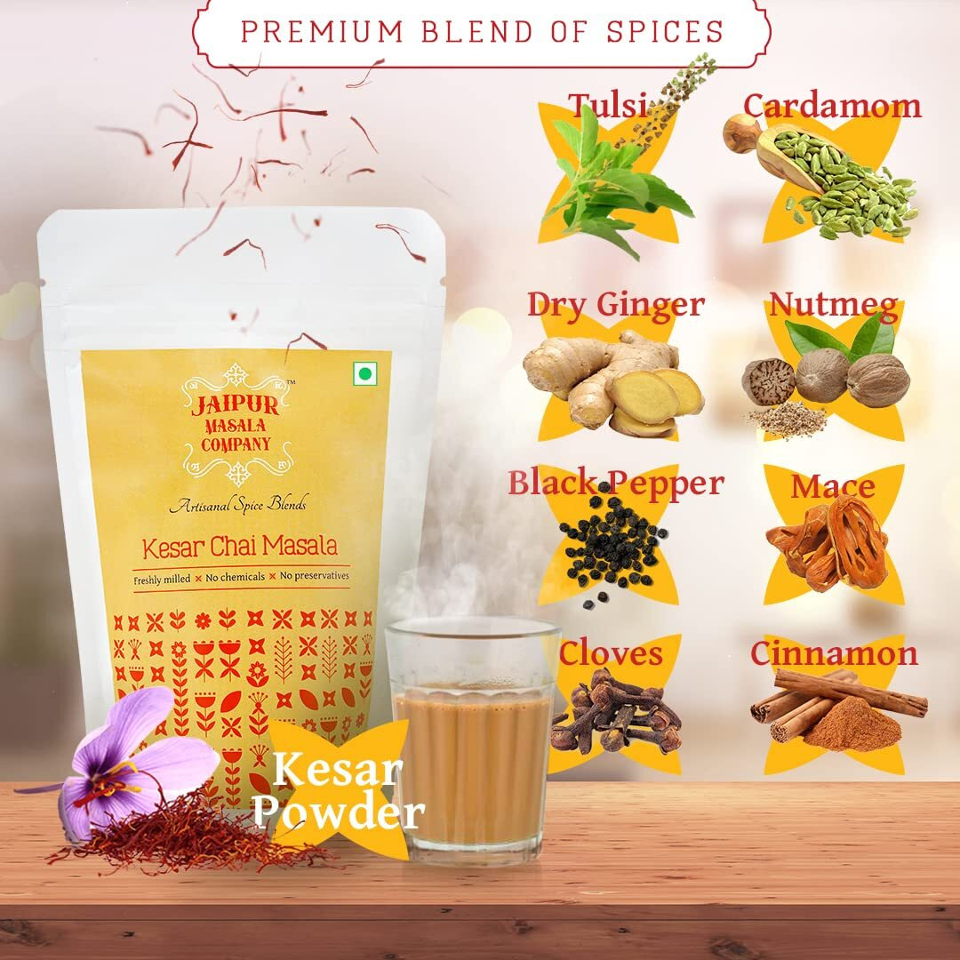 Jaipur Masala Company - Kesar Chai Masala 500 gm | With Kashmiri Kesar, 100% Natural, 9 Premium Spices, For Kadak Masala Tea