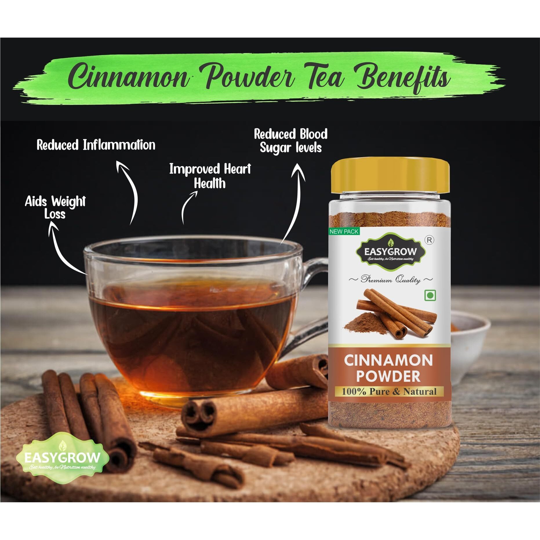 Easygrow Premium Cinnamon Powder, Dalchini Powder - 100gm, Dalchini Powder For Weight Loss