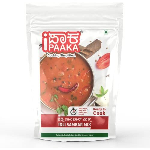 iPaaka Idli Sambar Mix, 100g, Handmade, Instant Mix, Quick Breakfast Mix, Chemical Free, Taste of Karnataka, Restaurant Style- No Artificial Colors/Flavours & No Preservatives Ready to Eat in 10 mins