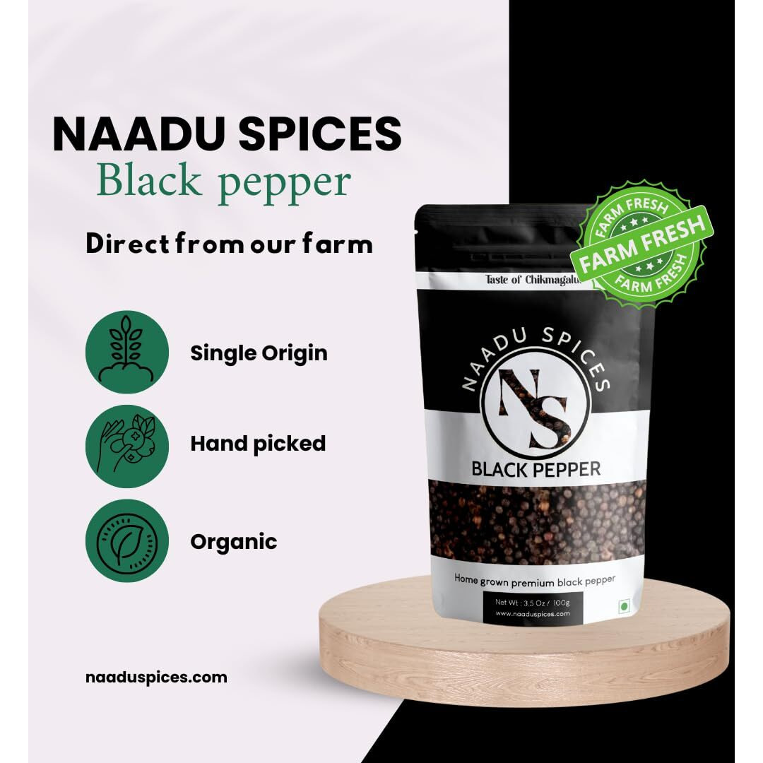 Naadu spices whole black pepper | Extra bold | 100 percent raw organic black peper | Premium Pepper | Authentic pure black pepper | Kali mirch | Delivered straight from our farm | 100 gm