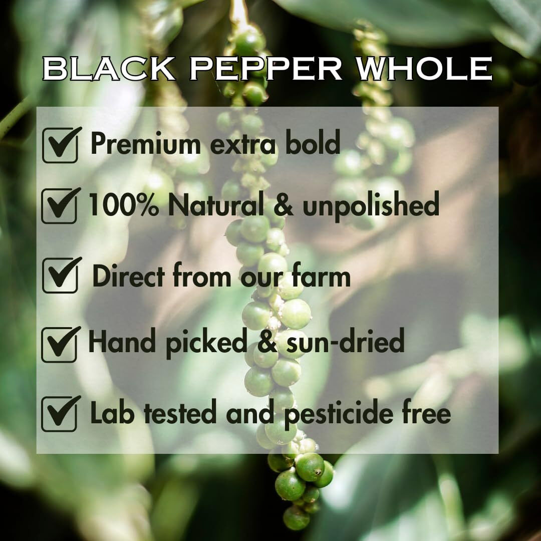 Naadu spices whole black pepper | Extra bold | 100 percent raw organic black peper | Premium Pepper | Authentic pure black pepper | Kali mirch | Delivered straight from our farm | 100 gm